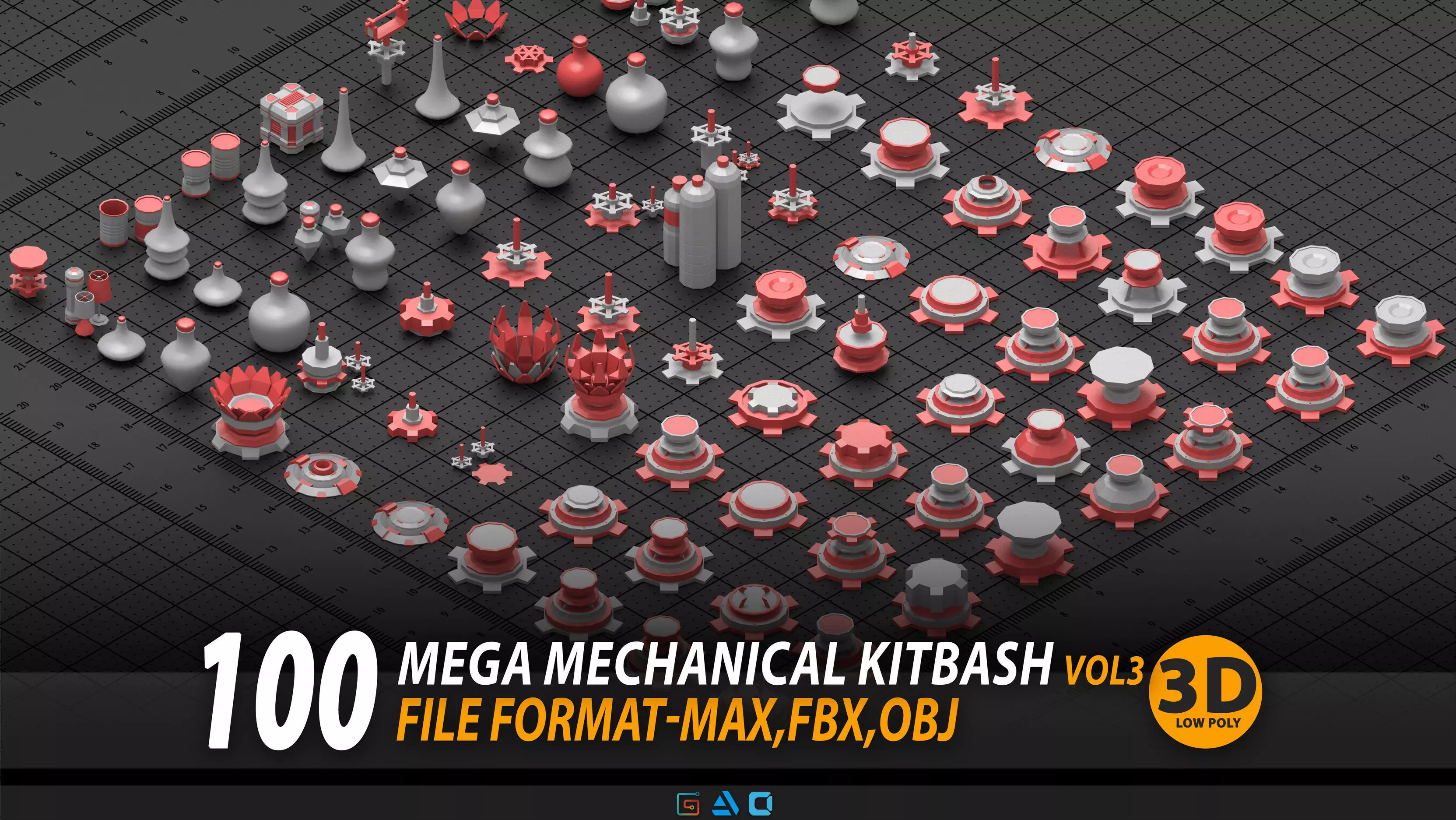  Mega mechanical kitbash vol3 Low-poly 3D model_0