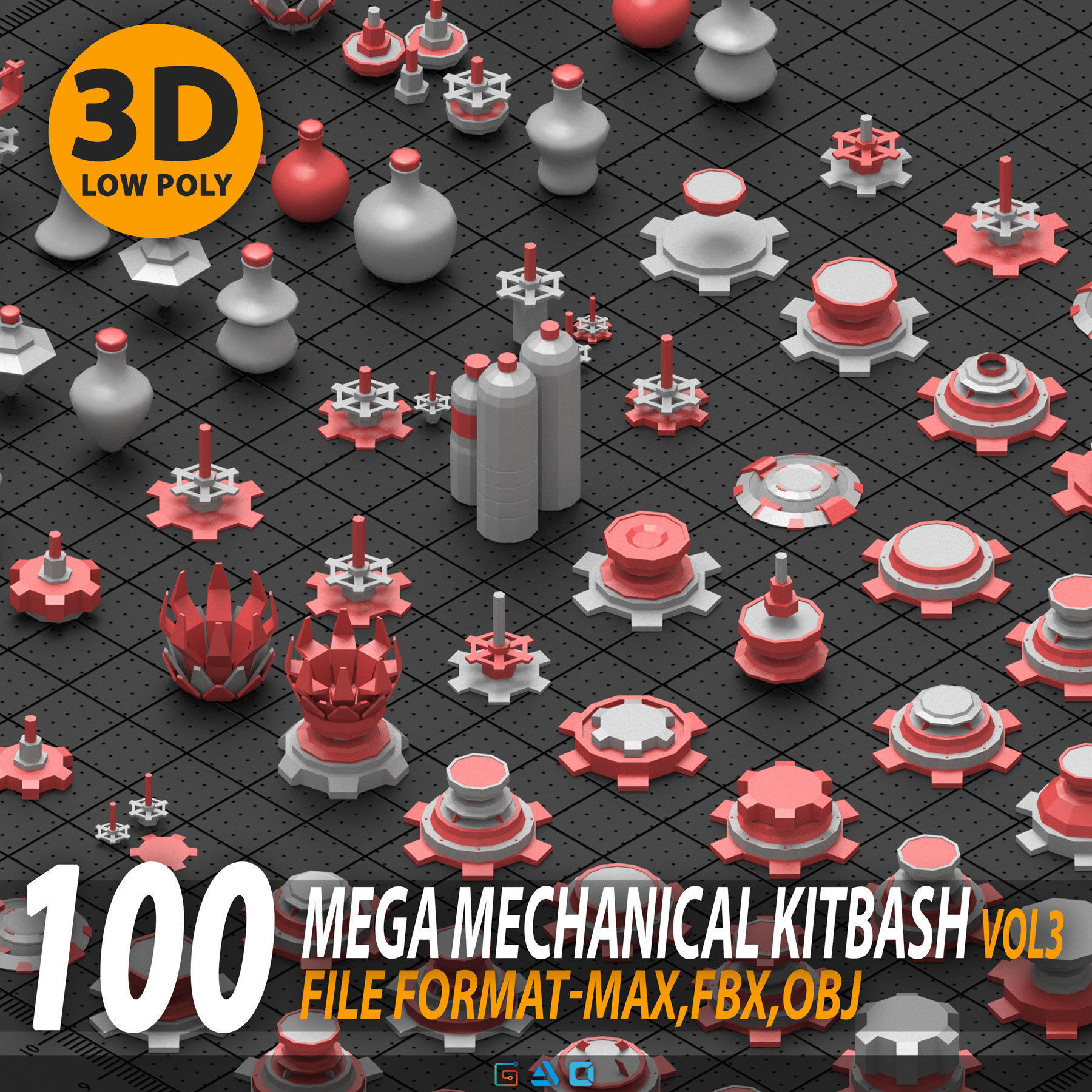  Mega mechanical kitbash vol3 Low-poly 3D model_1
