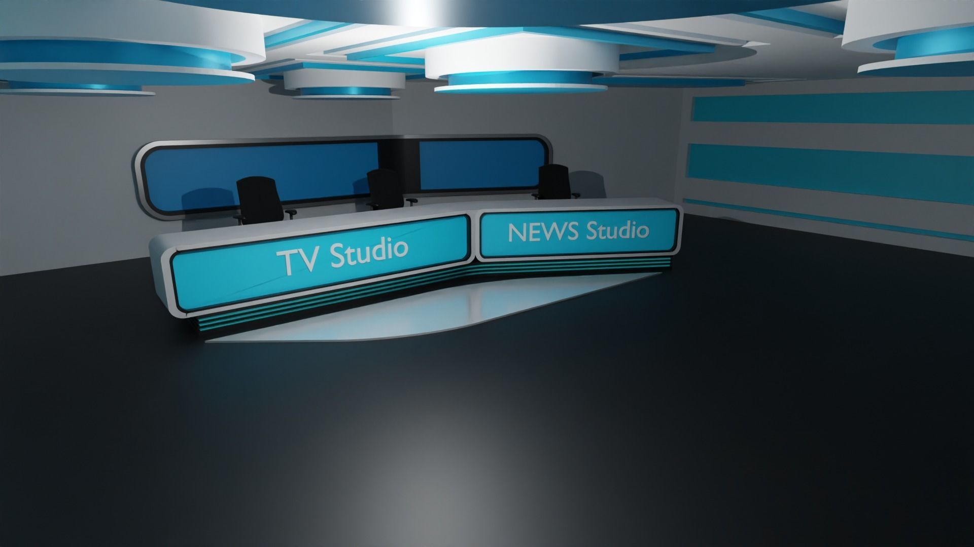 Virtual TV Studio Low-poly 3D model_3