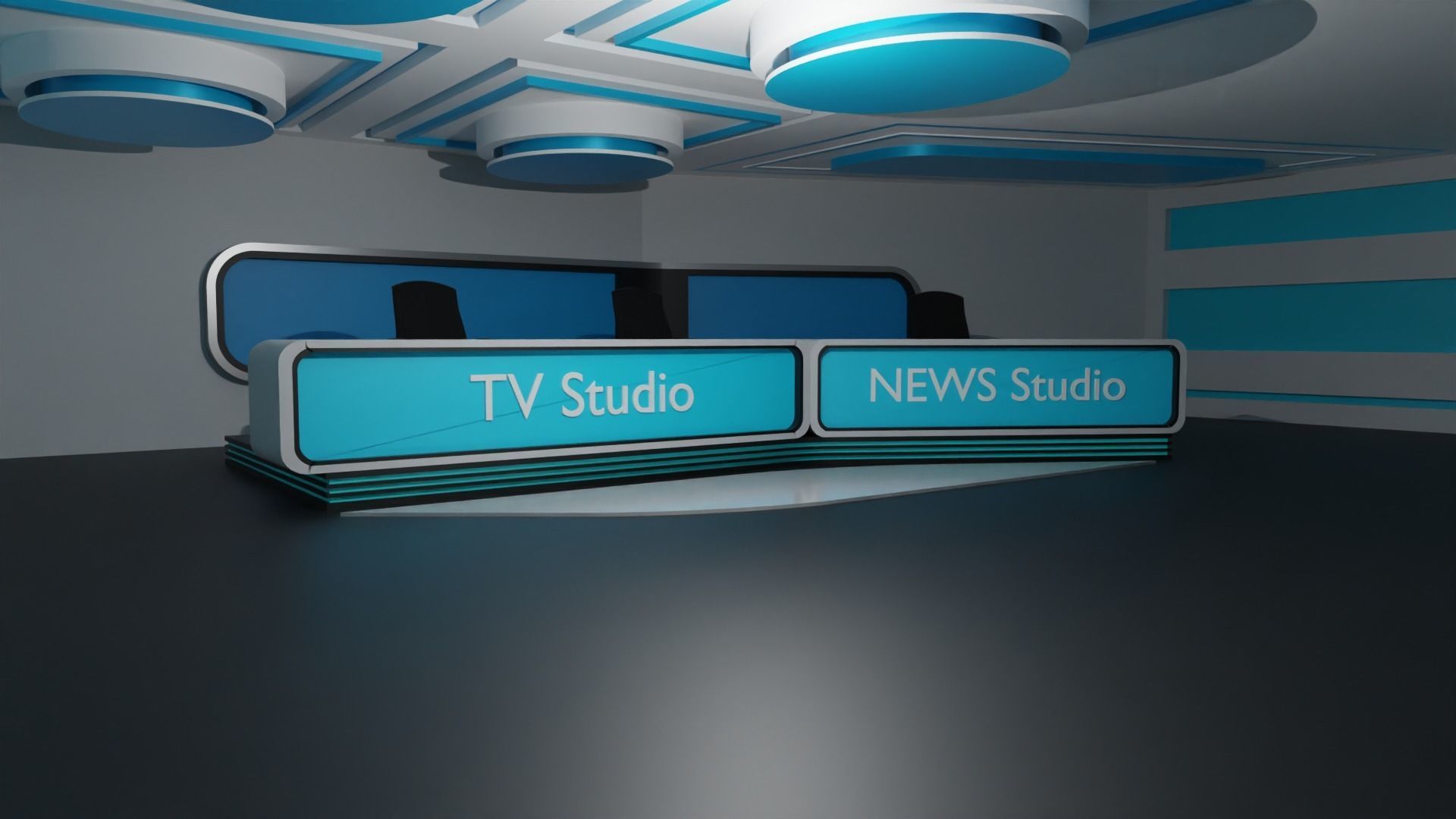 Virtual TV Studio Low-poly 3D model_5