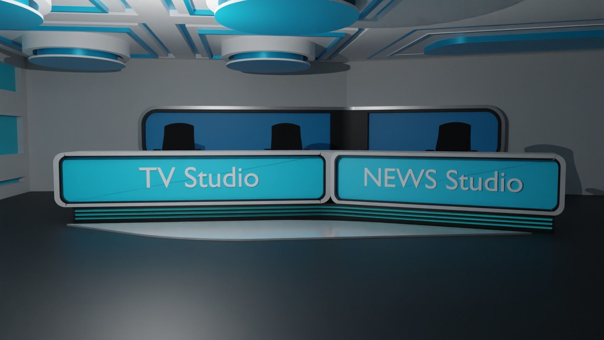 Virtual TV Studio Low-poly 3D model_1