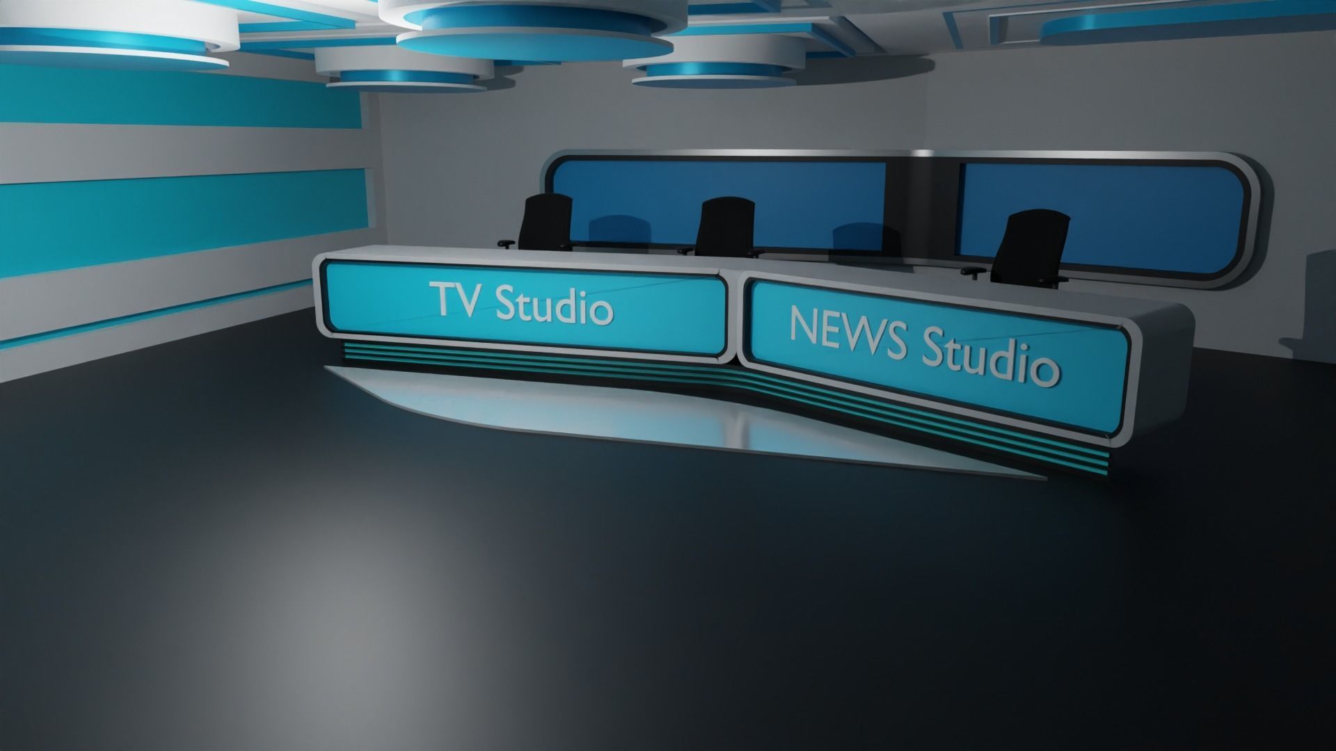 Virtual TV Studio Low-poly 3D model_4