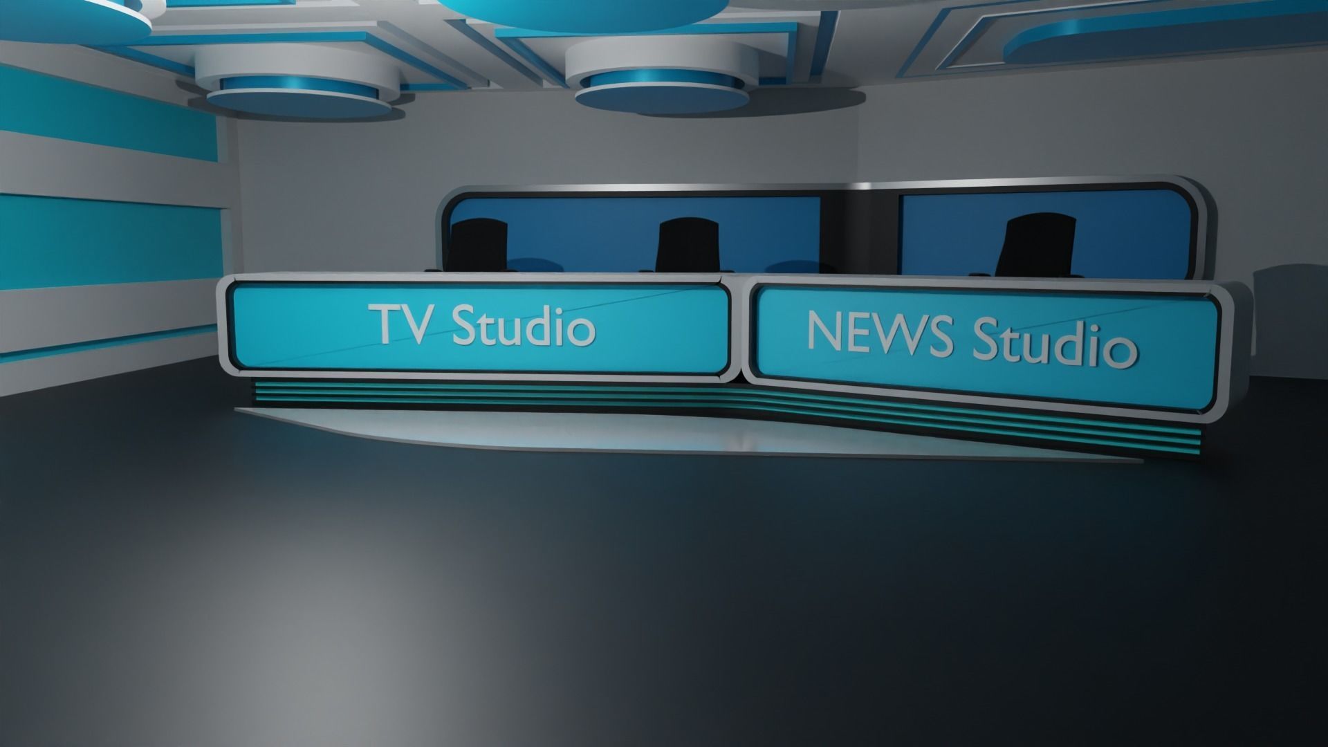 Virtual TV Studio Low-poly 3D model_6