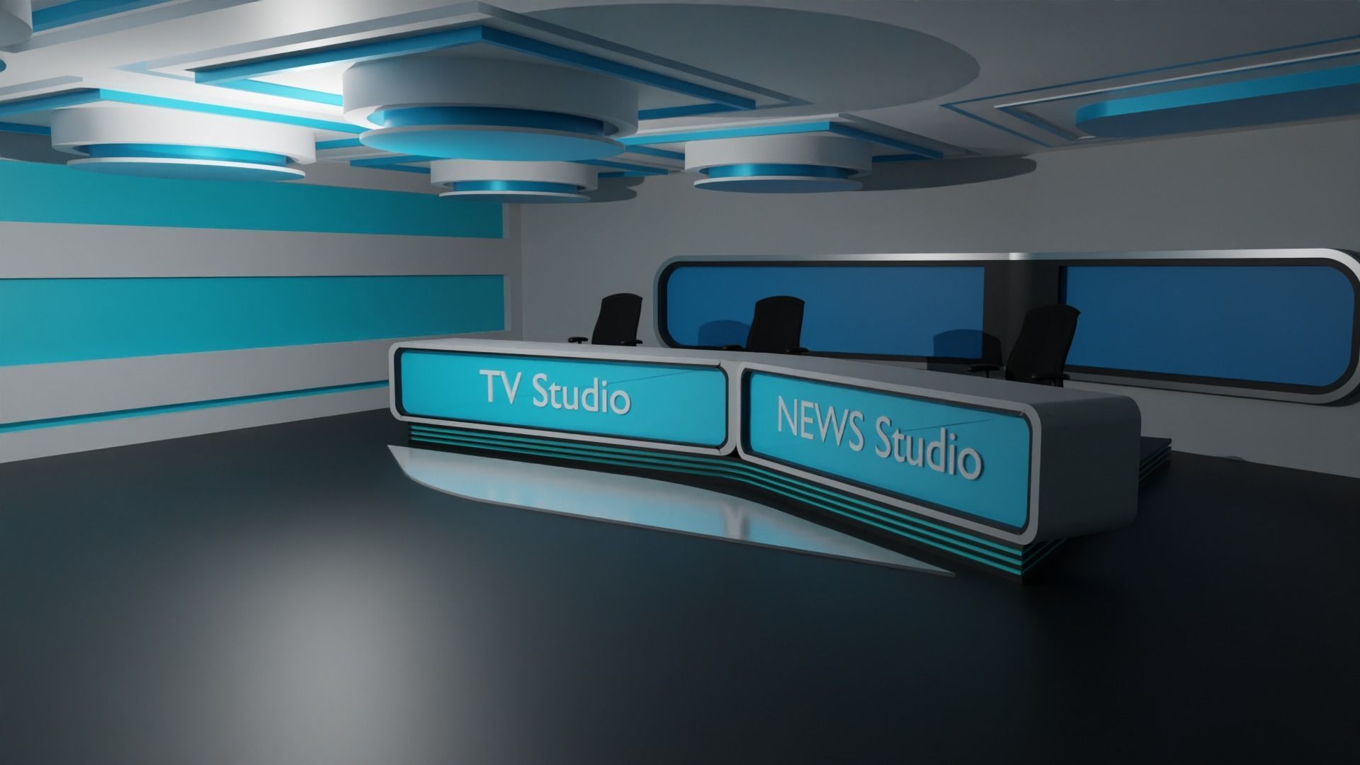 Virtual TV Studio Low-poly 3D model_2