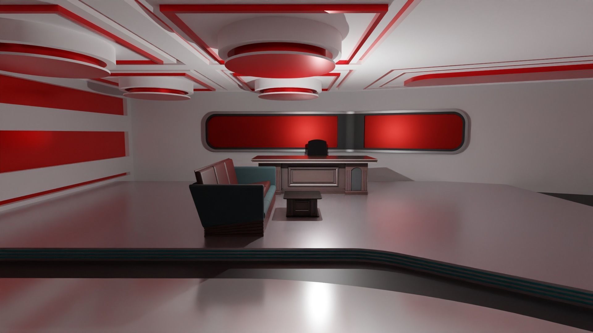 Talk Show Studio Low-poly 3D model_1