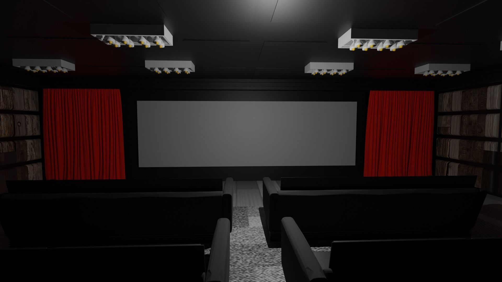Cinema Room Low-poly 3D model_1