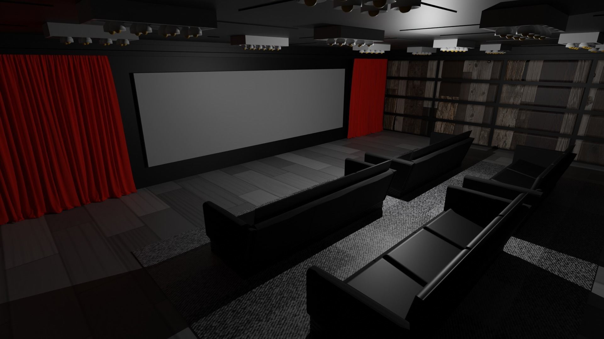 Cinema Room Low-poly 3D model_4