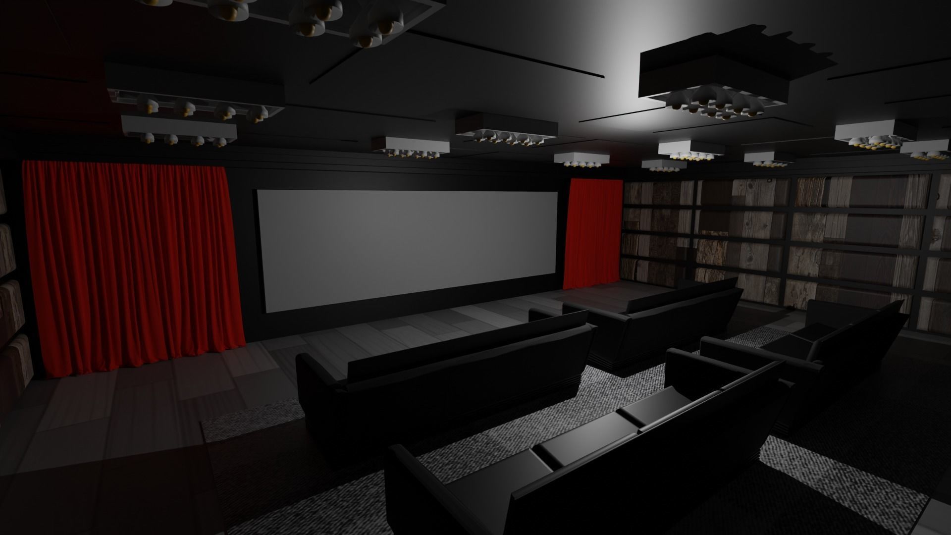 Cinema Room Low-poly 3D model_2