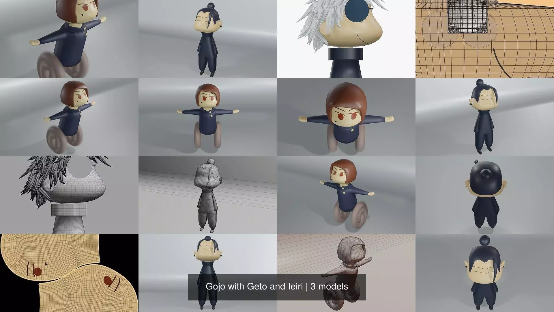 Gojo with Geto and Ieiri 3D Model Collection_0