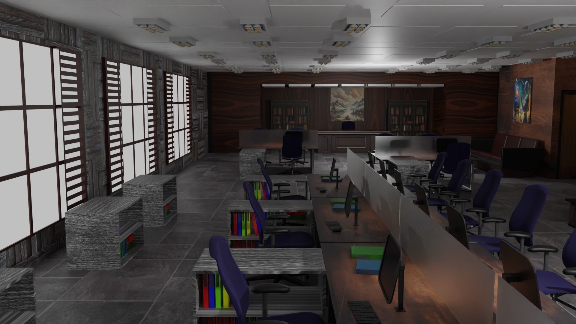 Office interior Low-poly 3D model_4