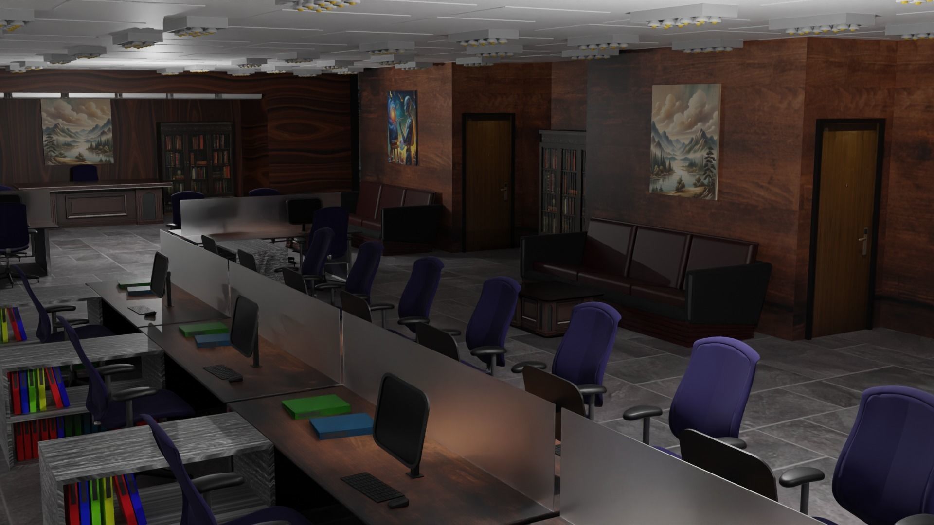 Office interior Low-poly 3D model_5