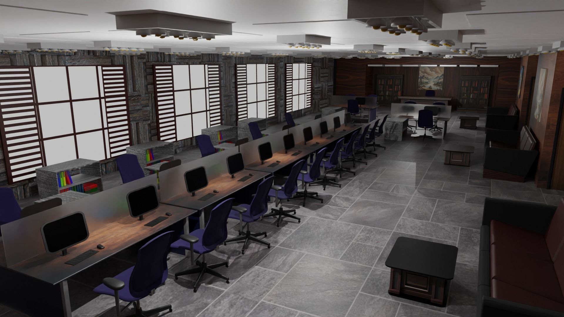 Office interior Low-poly 3D model_3