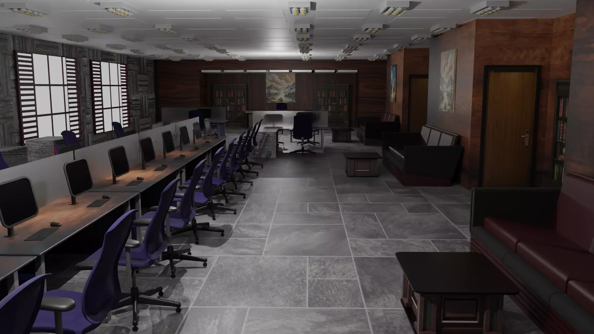 Office interior Low-poly 3D model_0