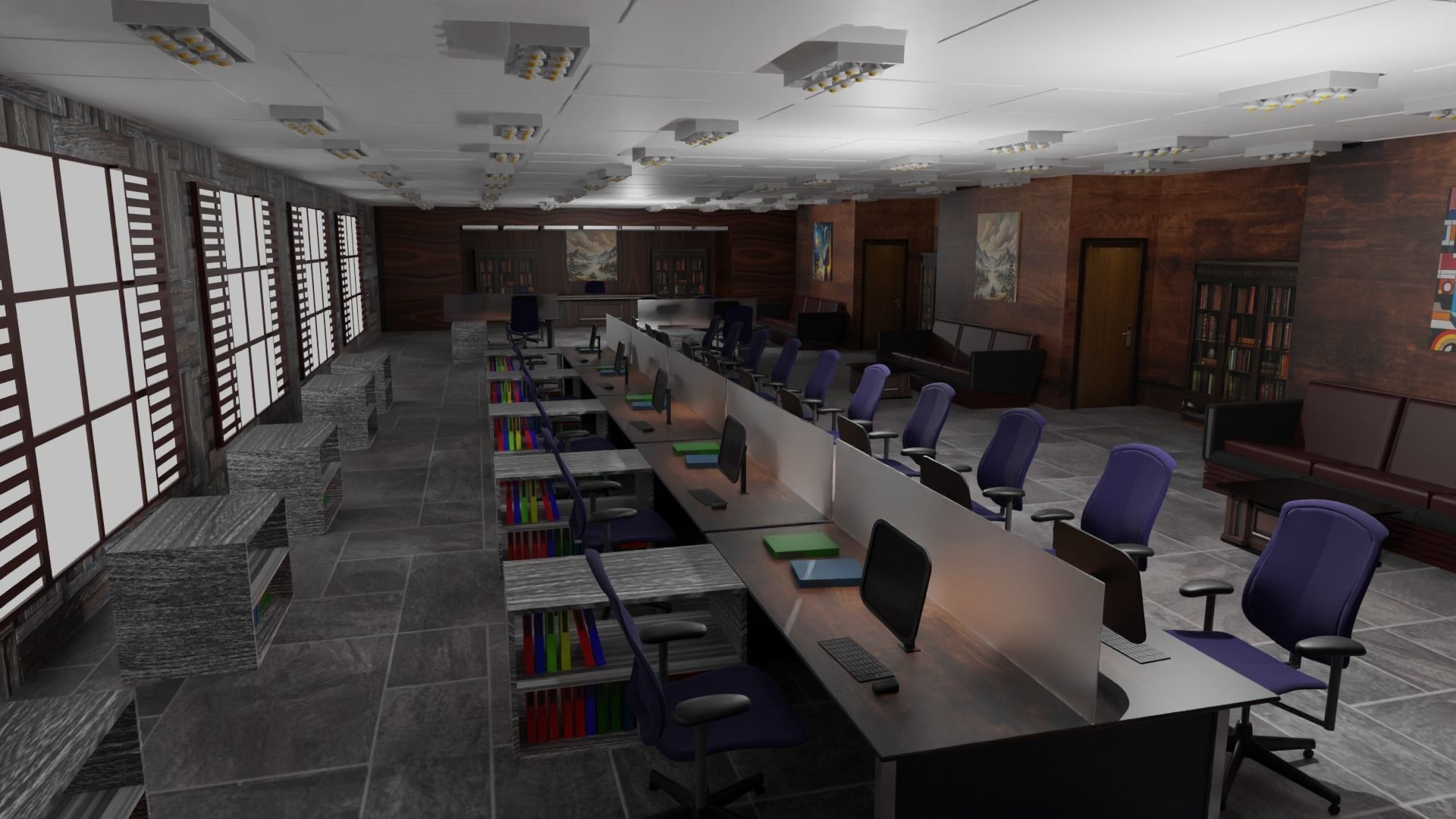 Office interior Low-poly 3D model_1