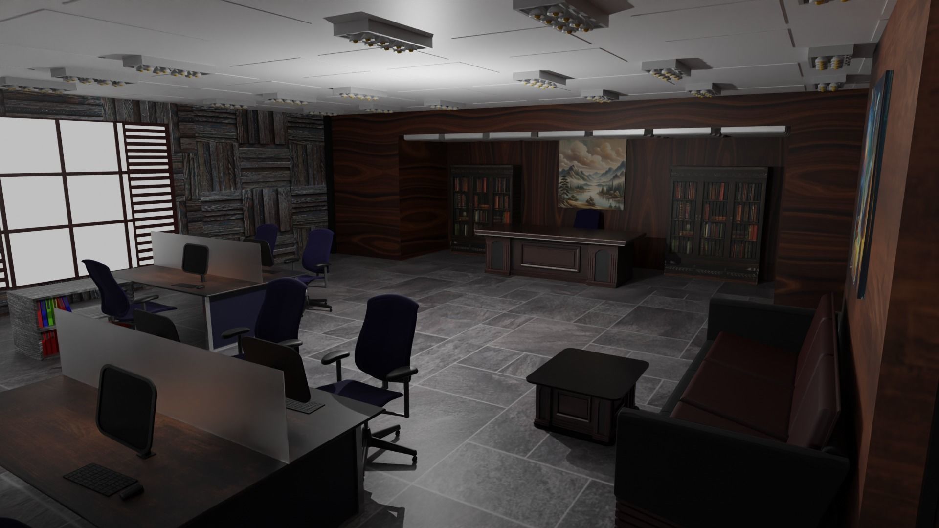 Office interior Low-poly 3D model_2