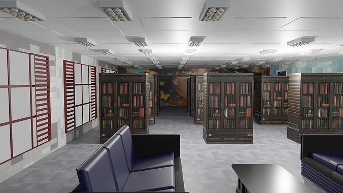 Library Interior Low-poly 3D model