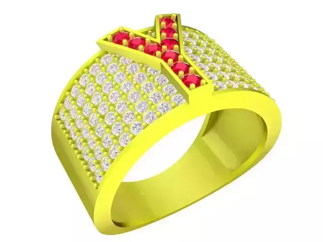 A6995 Y Letter Diamond Women Band Ring 3D Print