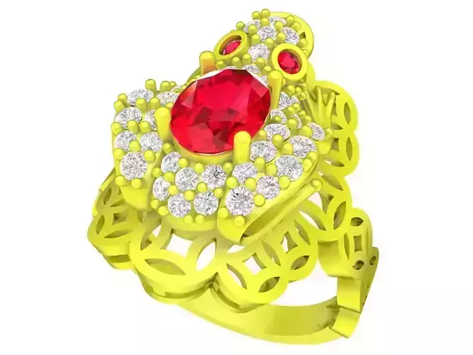 A7092 Lucky Diamond Toad Women Coin Ring