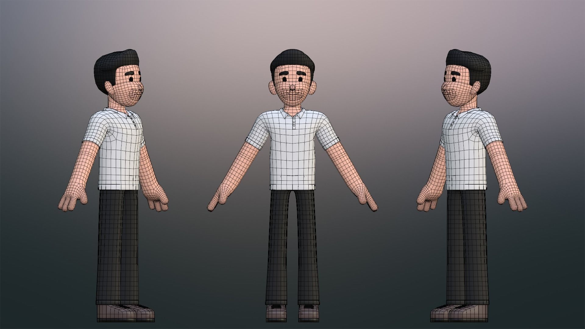 Minimal Simple Man Cartoon Character Low-poly 3D model_9