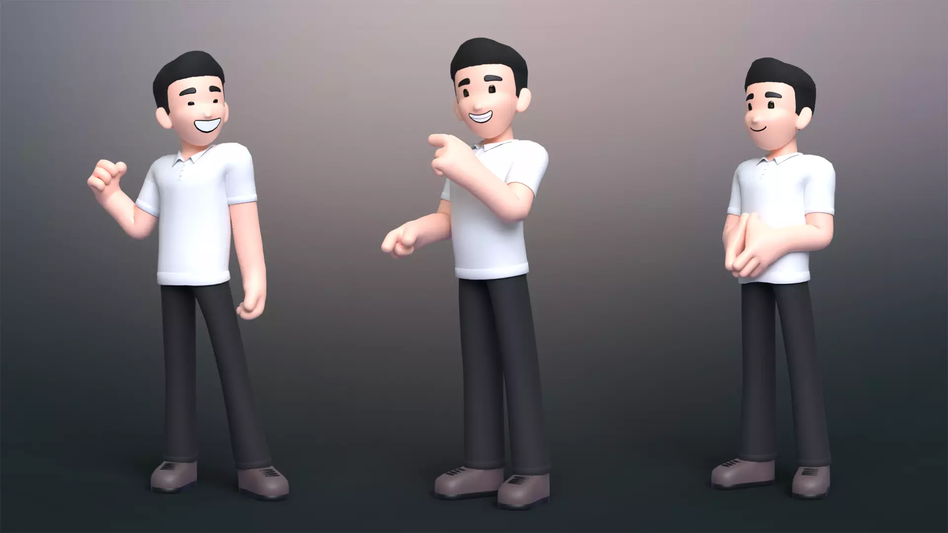 Minimal Simple Man Cartoon Character Low-poly 3D model_0