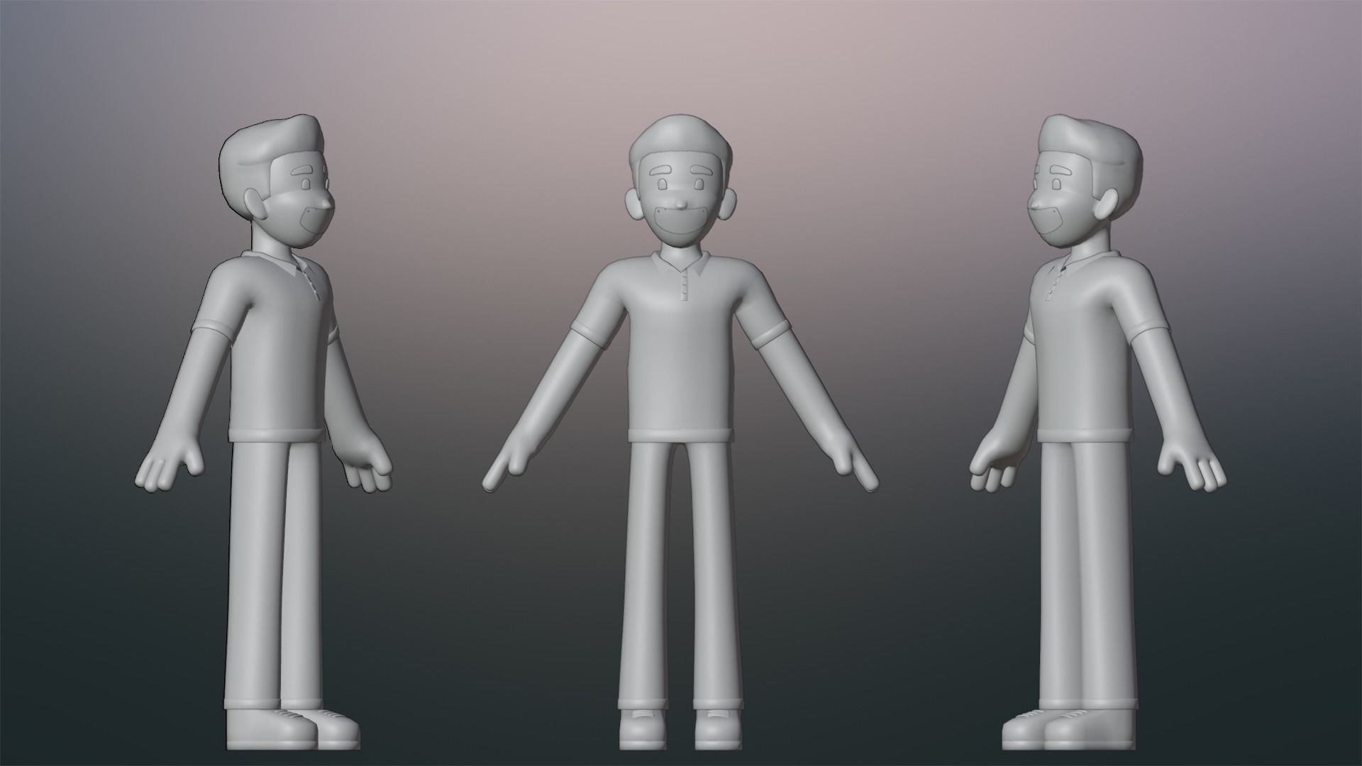 Minimal Simple Man Cartoon Character Low-poly 3D model_7