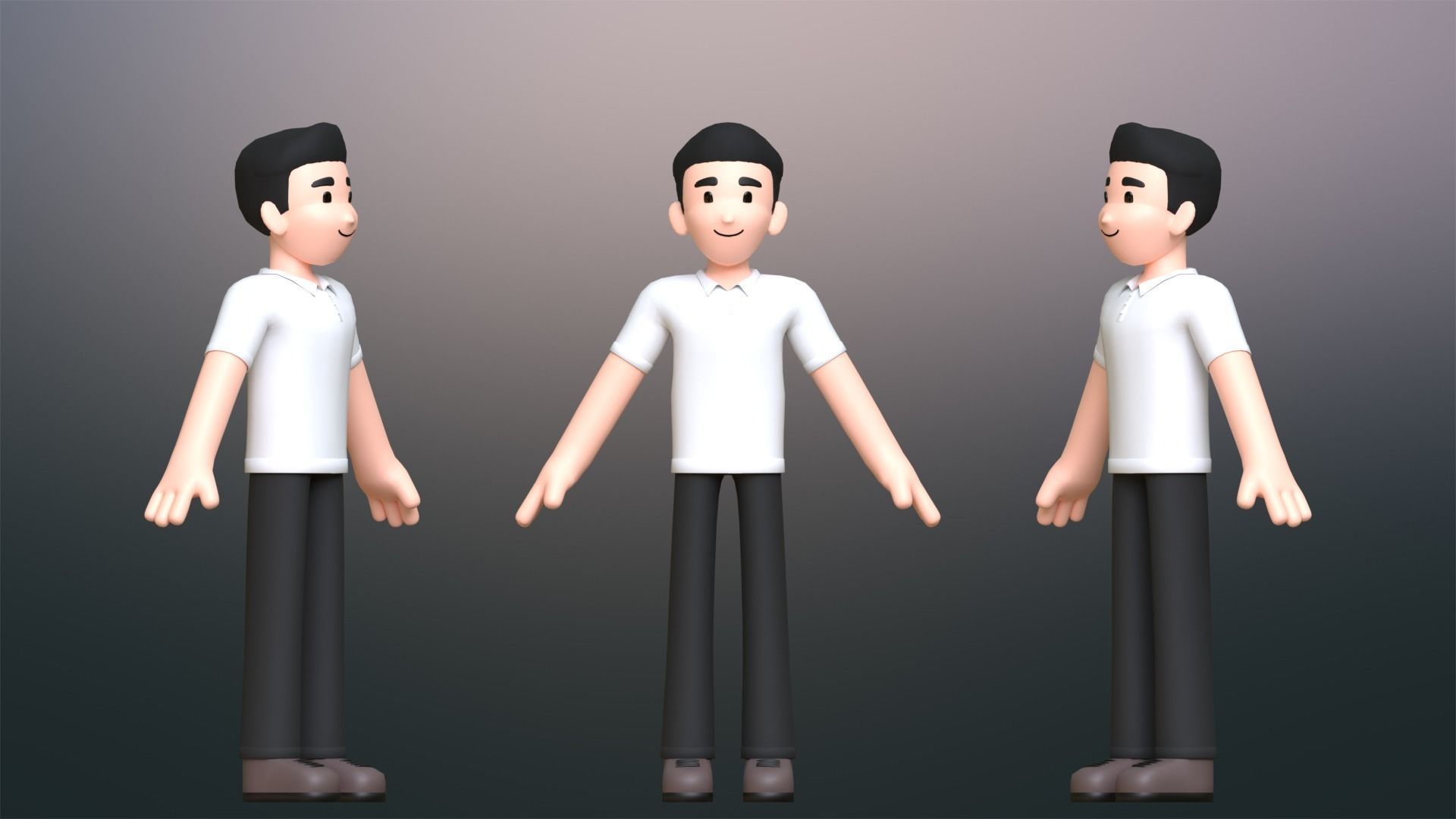 Minimal Simple Man Cartoon Character Low-poly 3D model_5