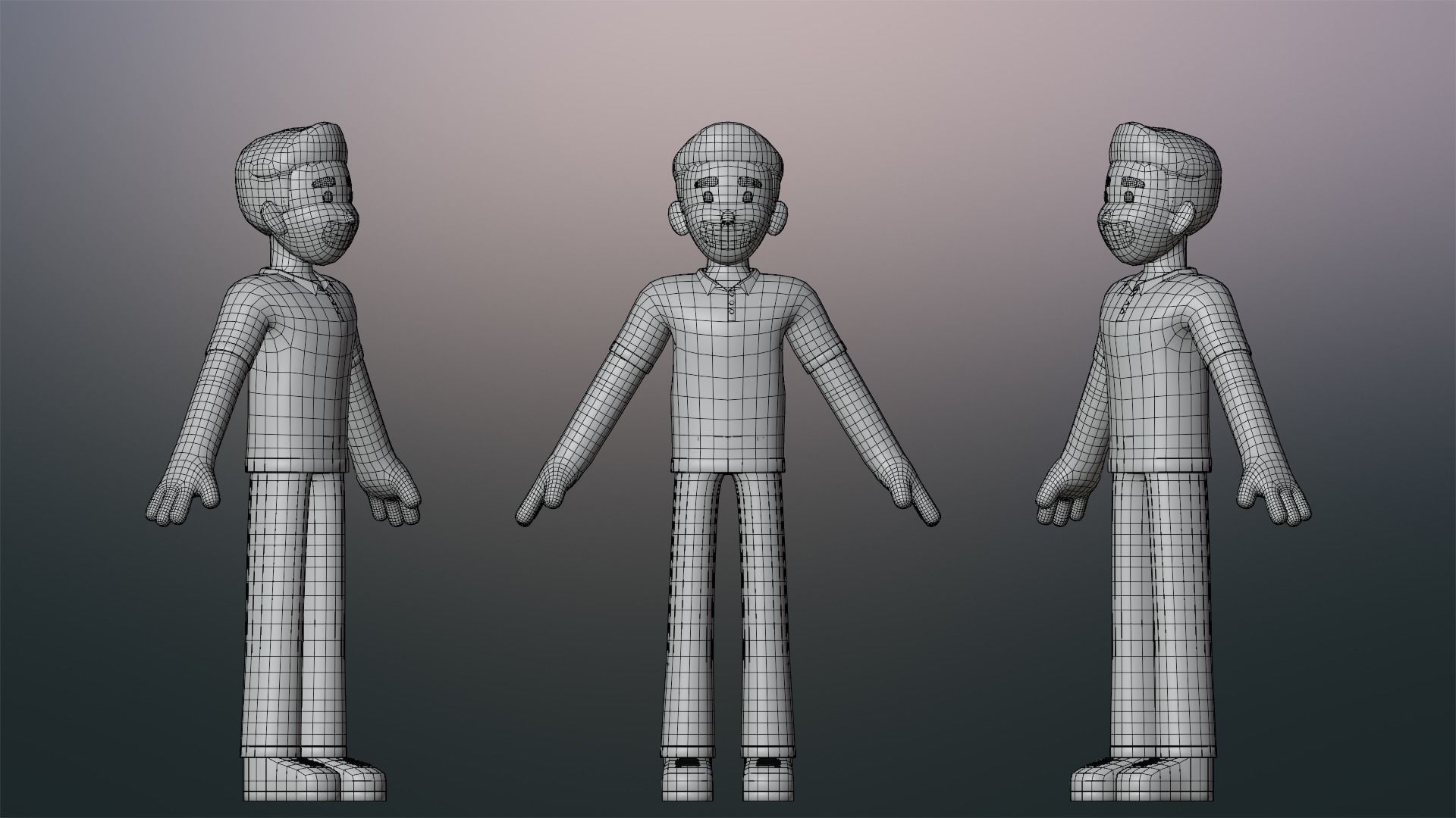 Minimal Simple Man Cartoon Character Low-poly 3D model_8