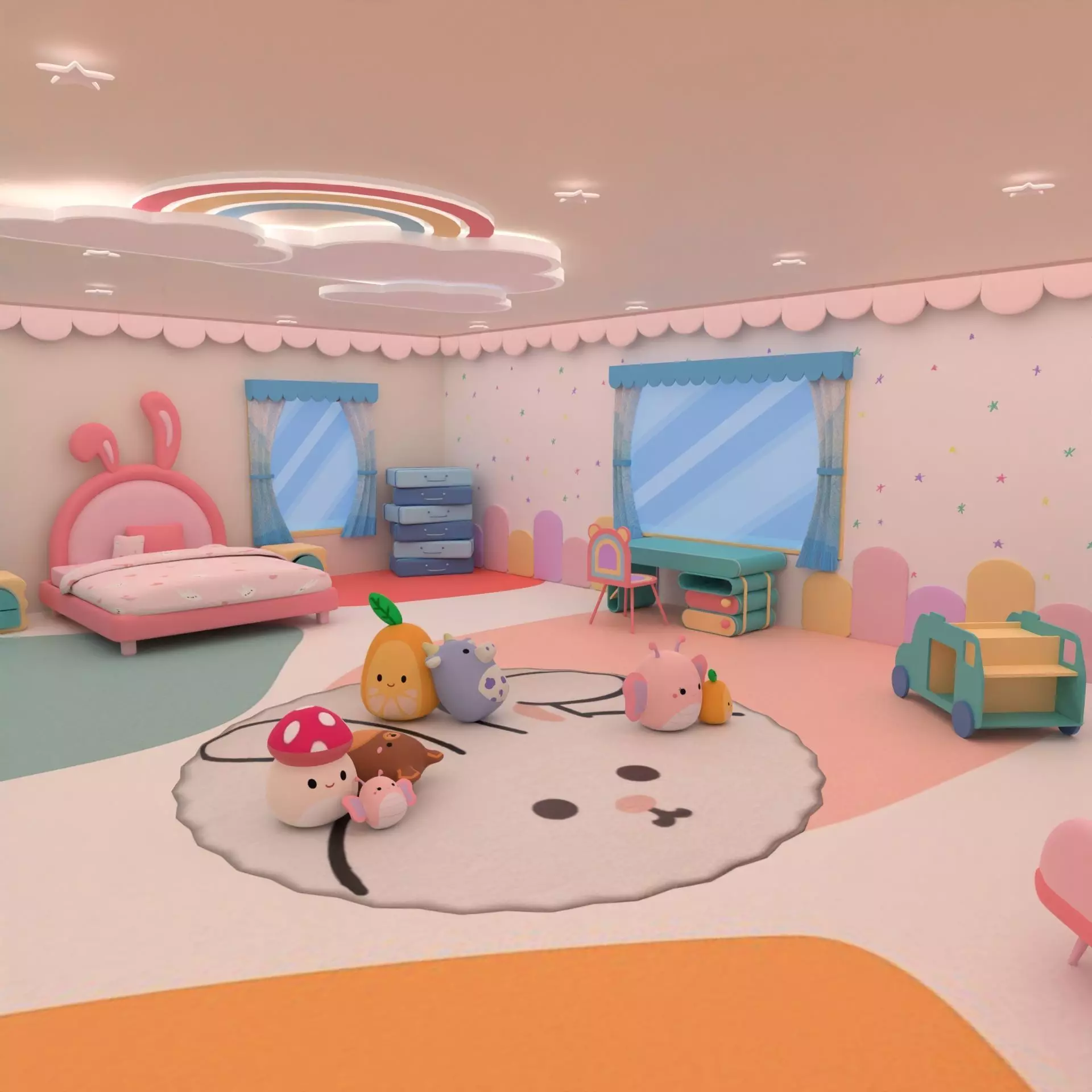 Stylized kids room 3D model_0