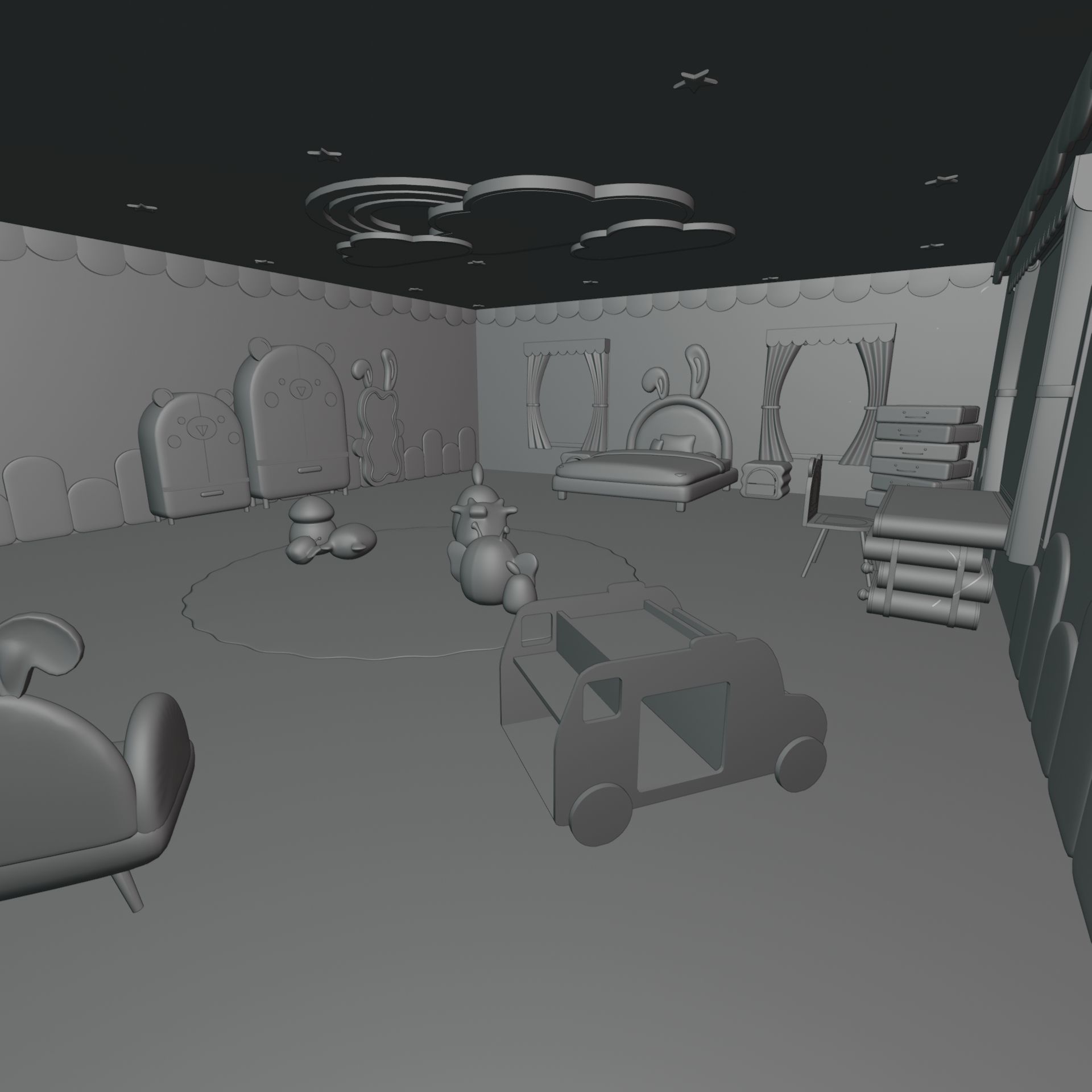 Stylized kids room 3D model_16