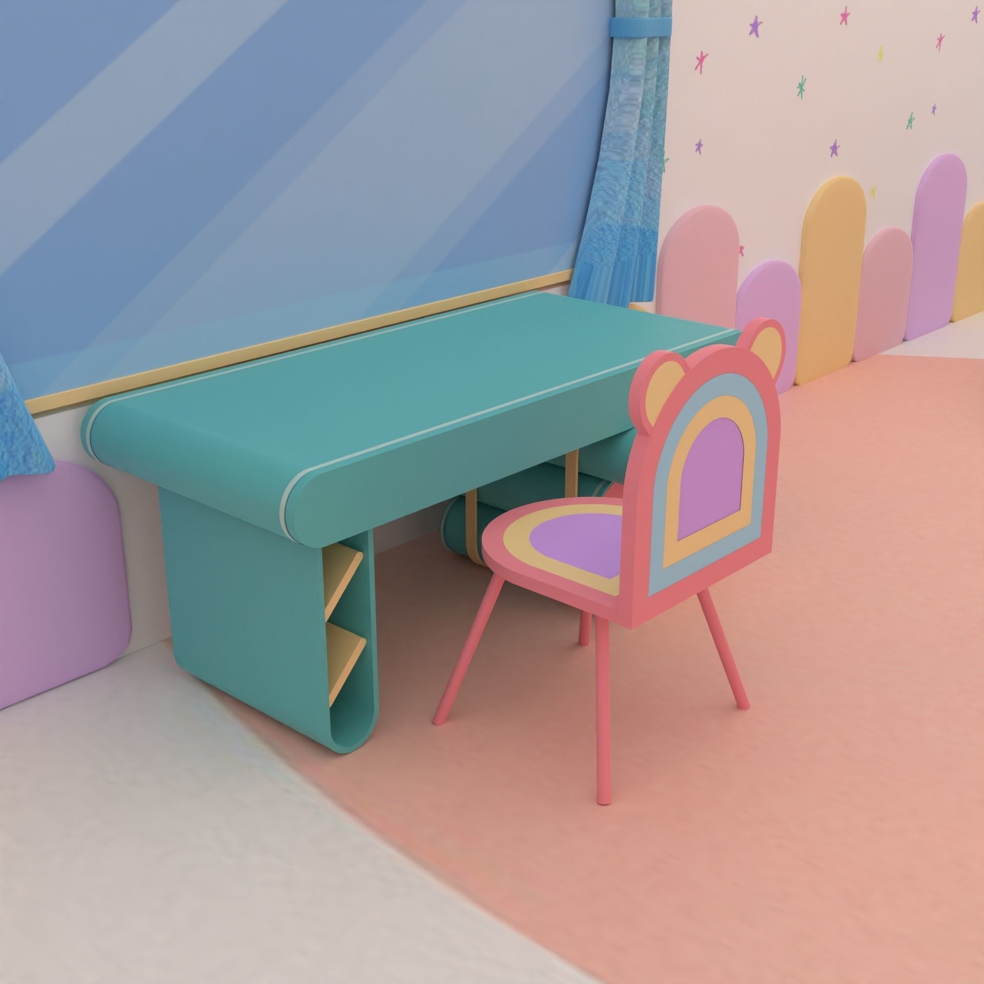 Stylized kids room 3D model_1