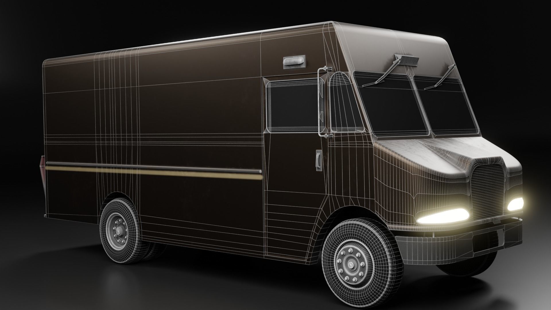 Ups Van Low-poly 3D model_4