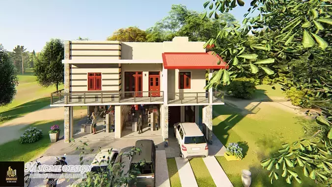 Modern commercial and residential building 3D model