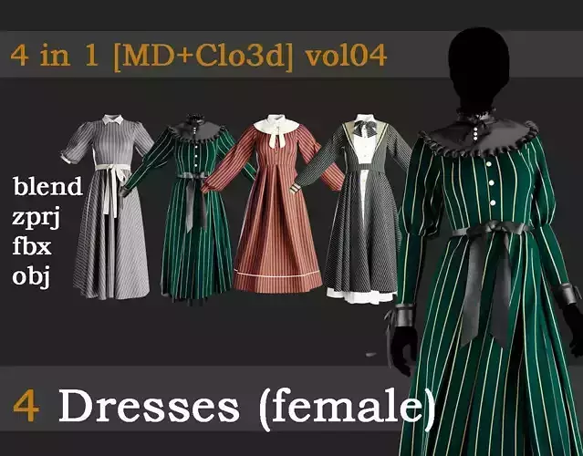 4 Dresses for women vol04 3D model