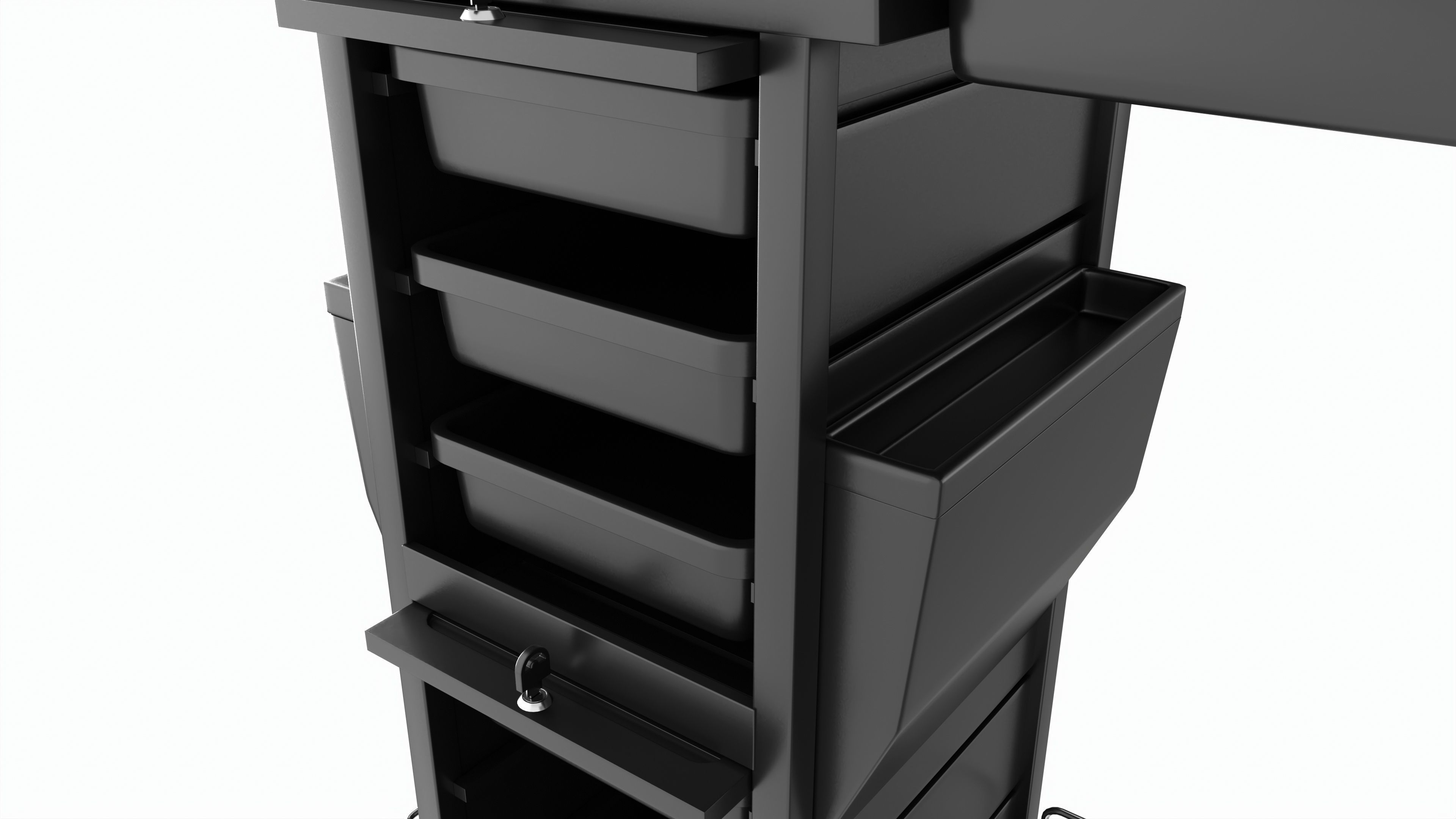 Hair Salon Trolley Rolling Cart with Drawers Attached 3D model_4