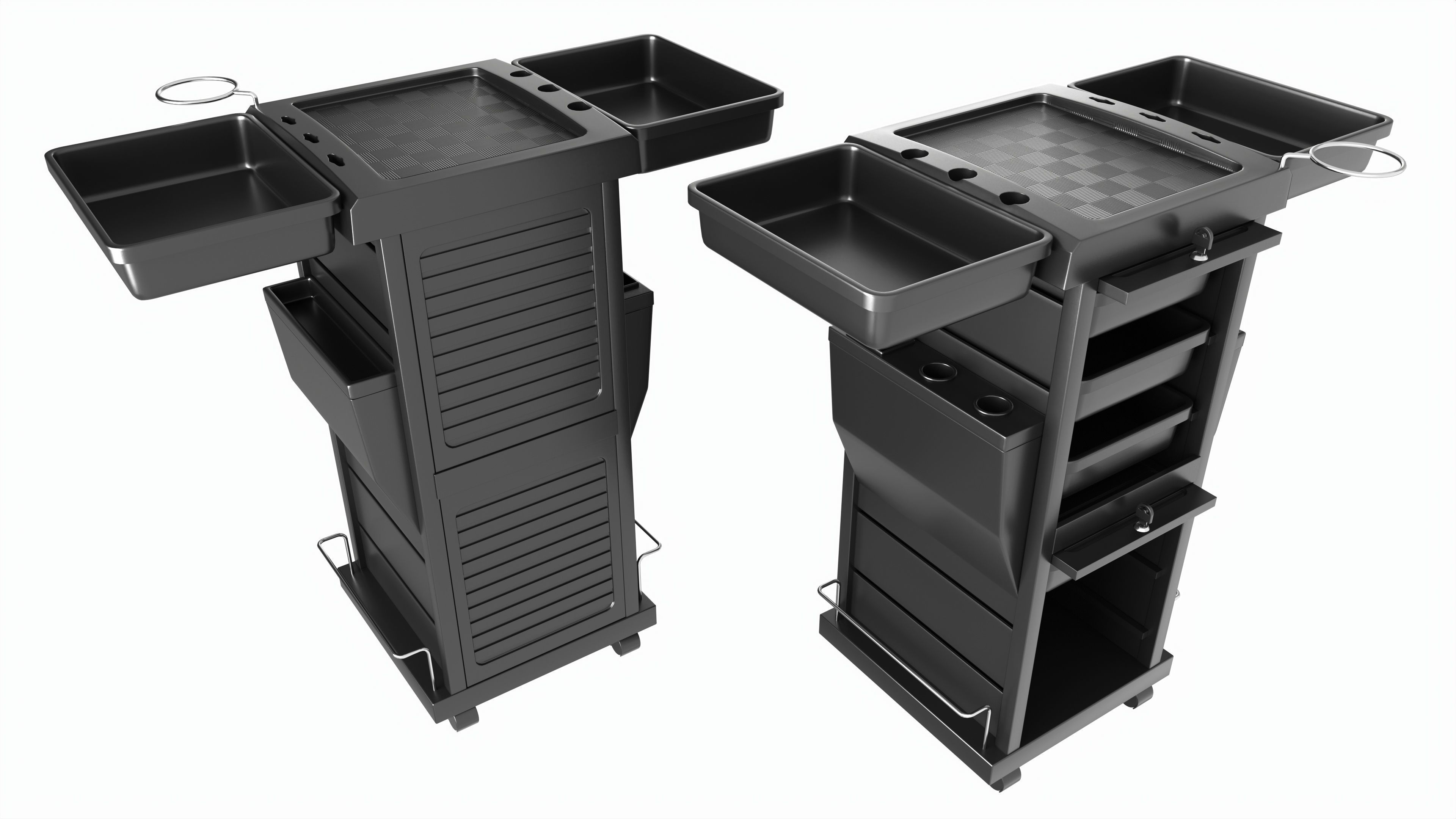 Hair Salon Trolley Rolling Cart with Drawers Attached 3D model_1