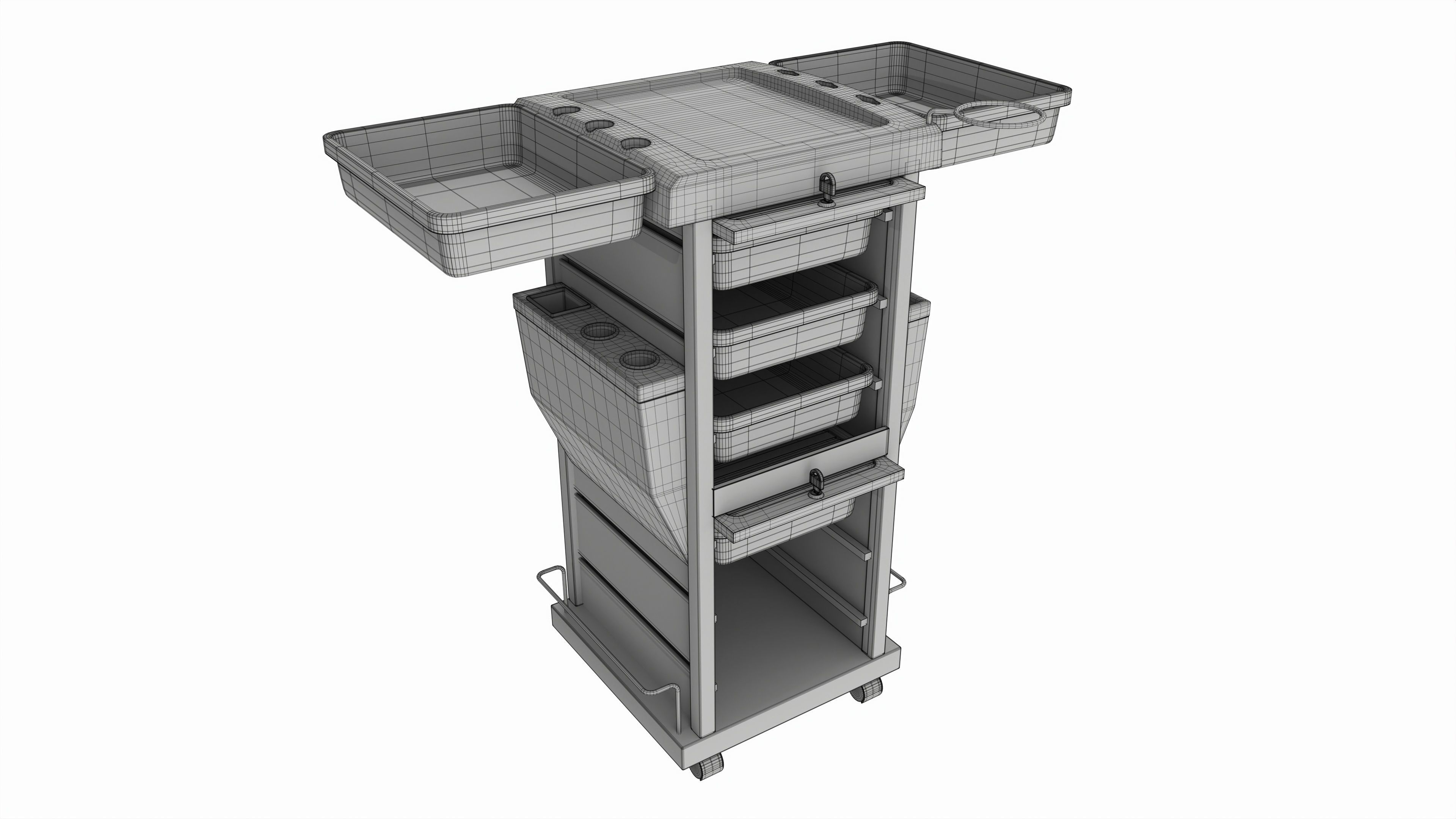 Hair Salon Trolley Rolling Cart with Drawers Attached 3D model_6