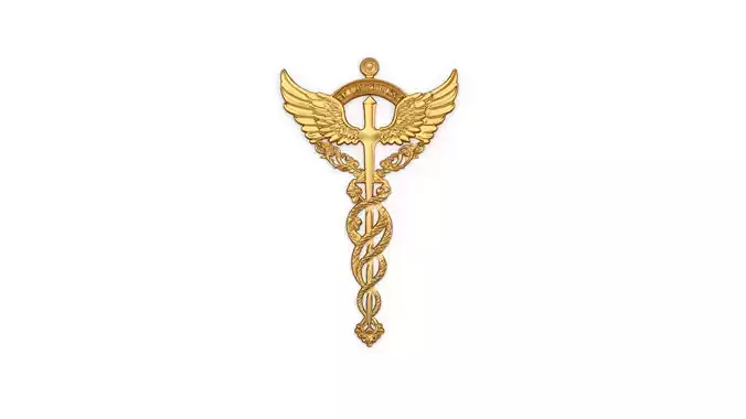 Relief Caduceus carved 02