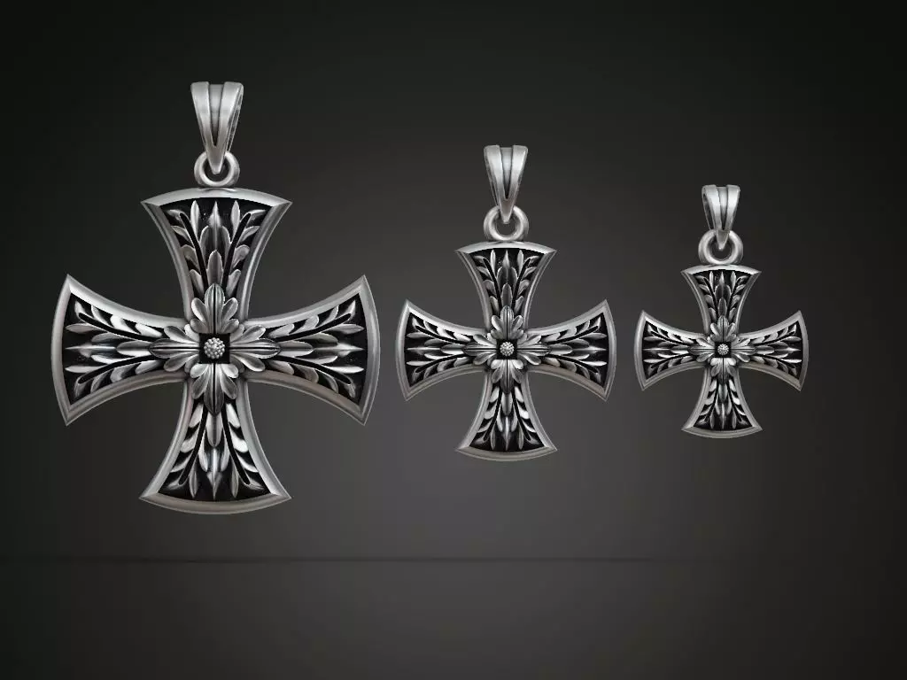 Cross Patee Templar Maltese floral pattern pendant 3D print model_0