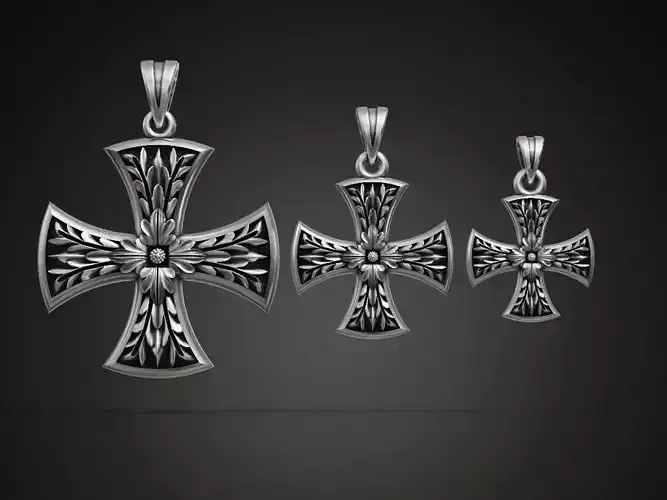 Cross Patee Templar Maltese floral pattern pendant 3D print model