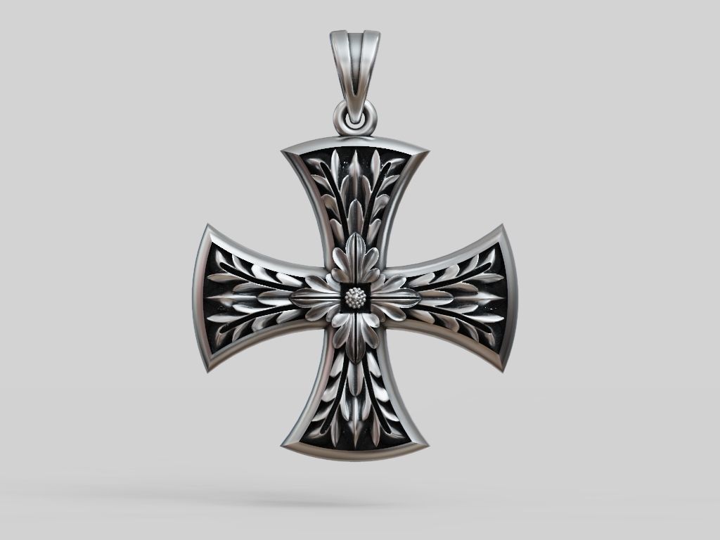Cross Patee Templar Maltese floral pattern pendant 3D print model_6