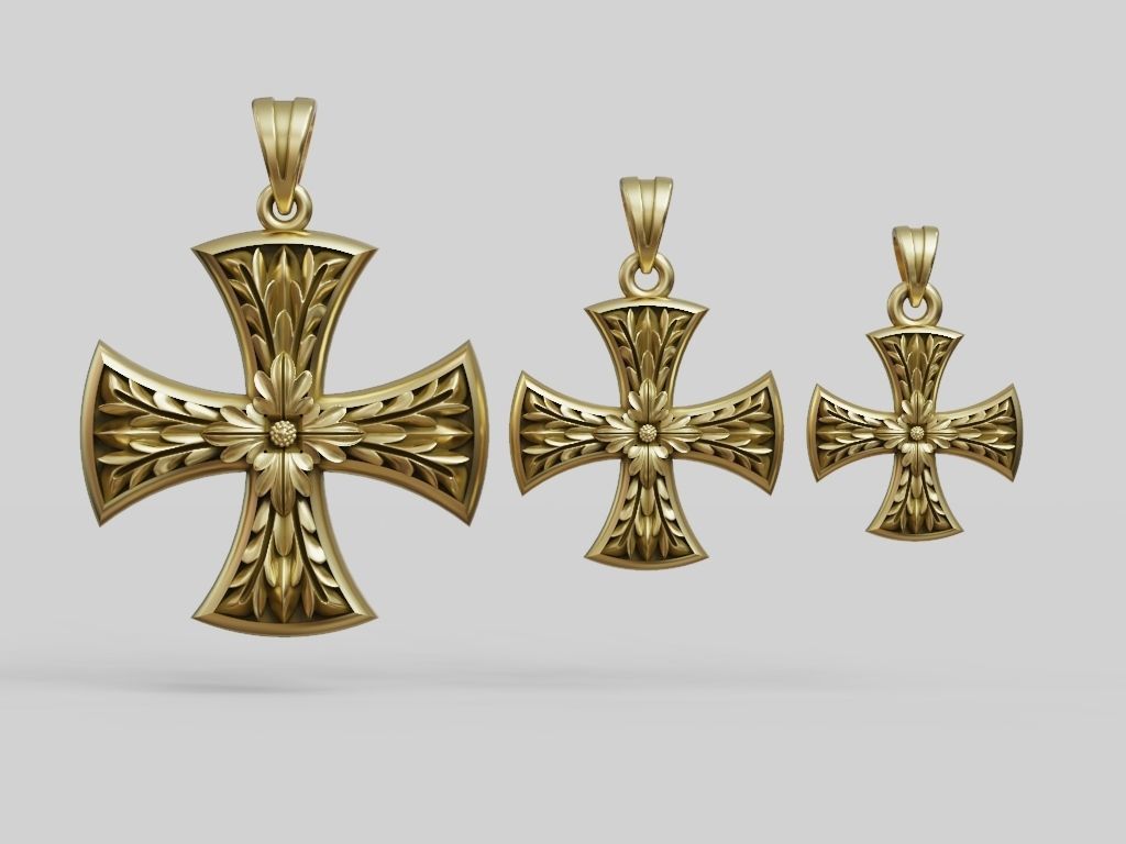 Cross Patee Templar Maltese floral pattern pendant 3D print model_4