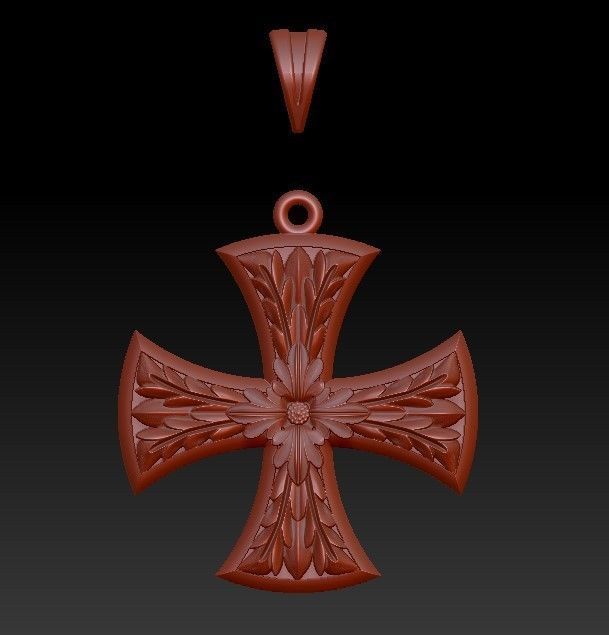 Cross Patee Templar Maltese floral pattern pendant 3D print model_8