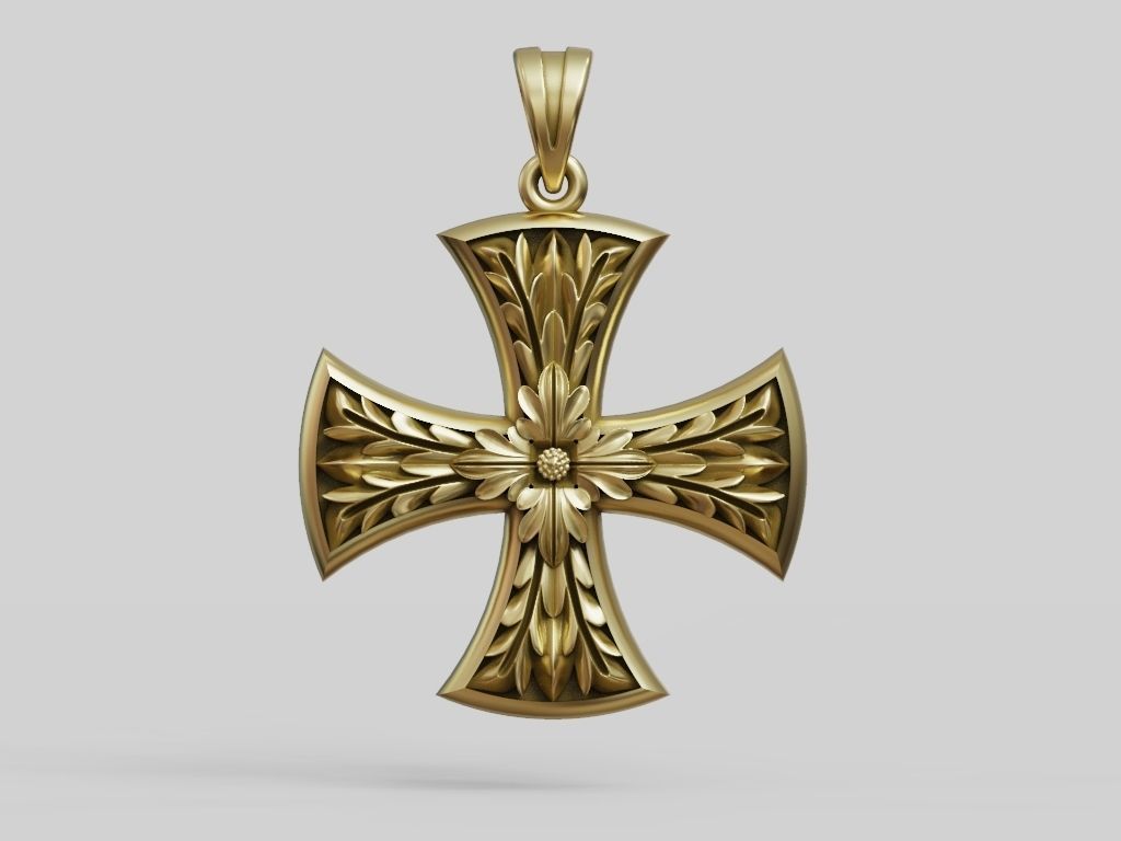 Cross Patee Templar Maltese floral pattern pendant 3D print model_7