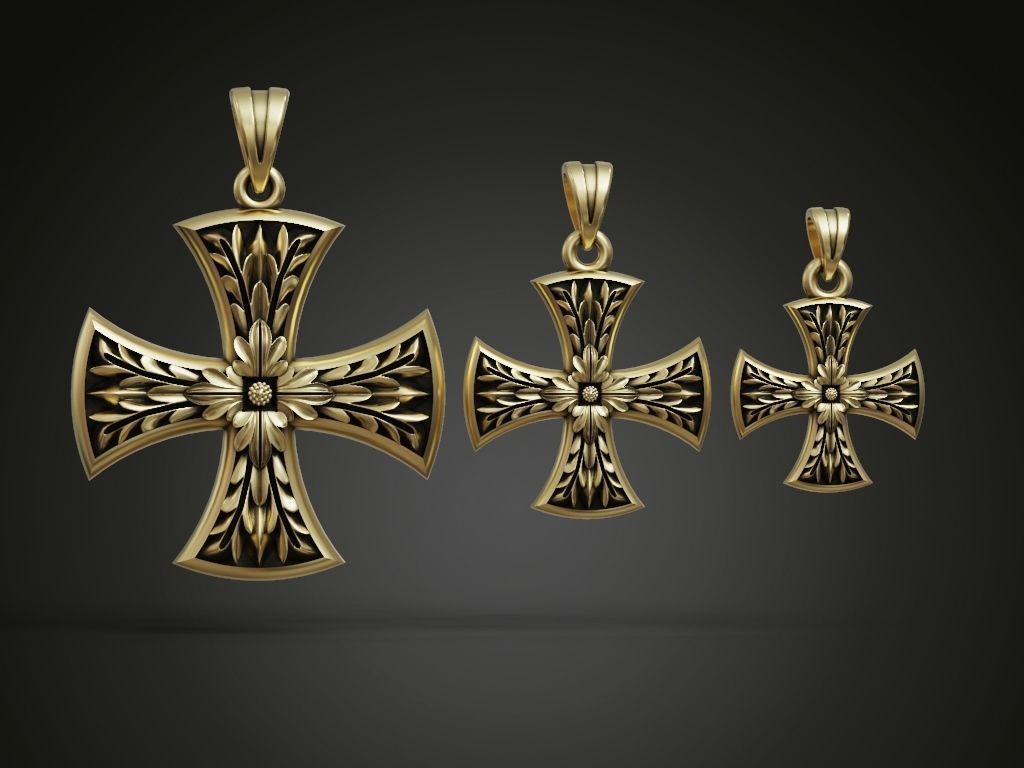 Cross Patee Templar Maltese floral pattern pendant 3D print model_1