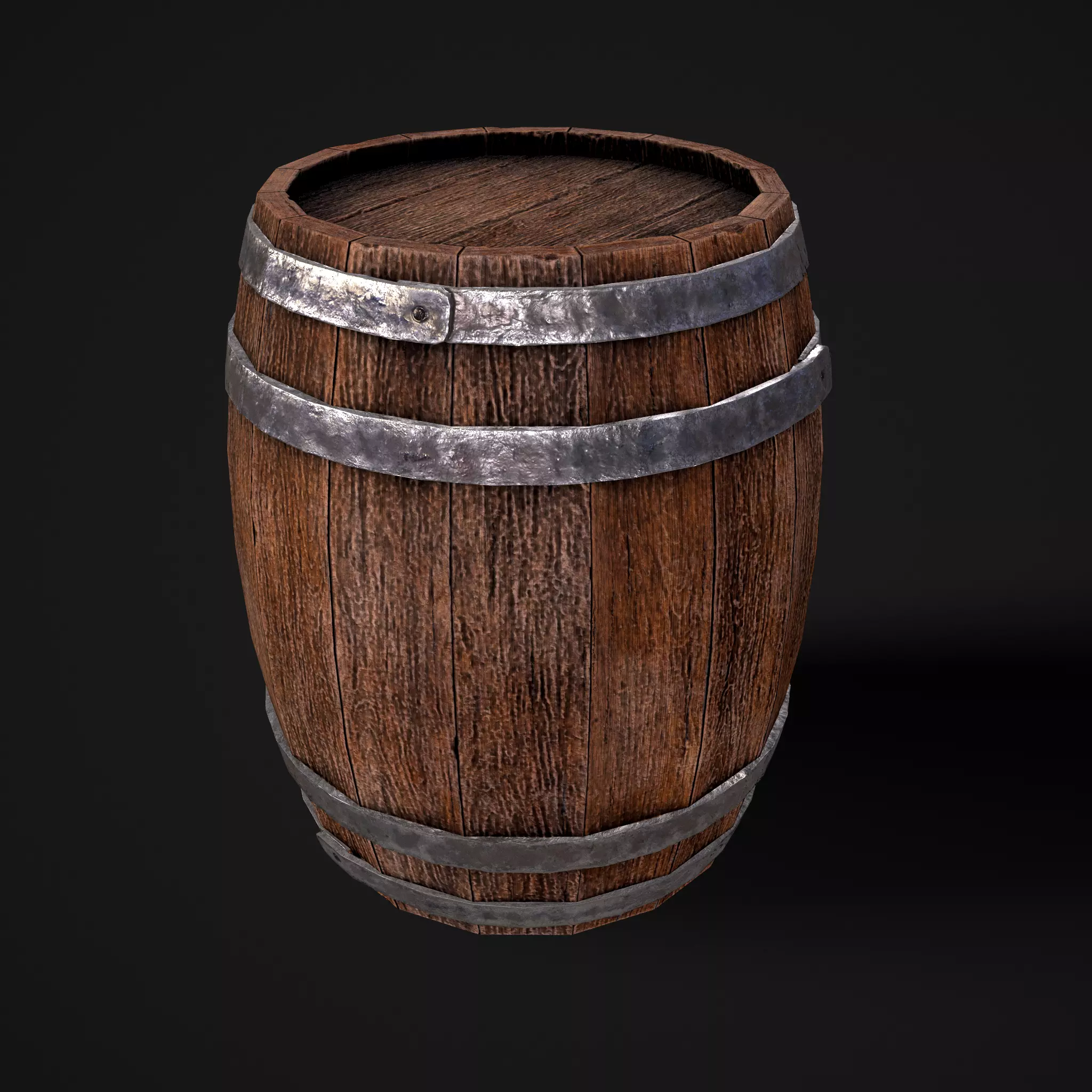 Old wooden barrel Low-poly 3D model_0