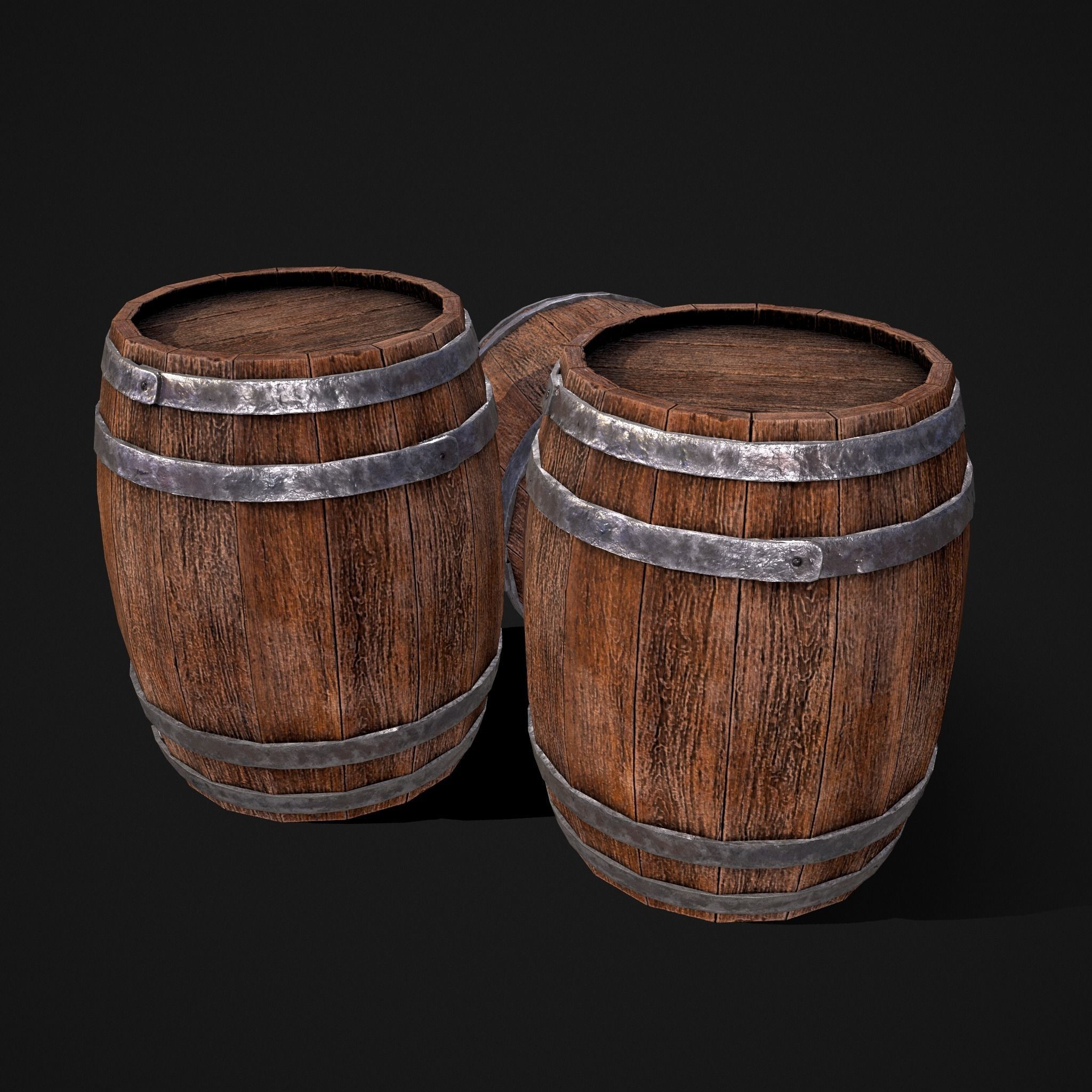 Old wooden barrel Low-poly 3D model_2