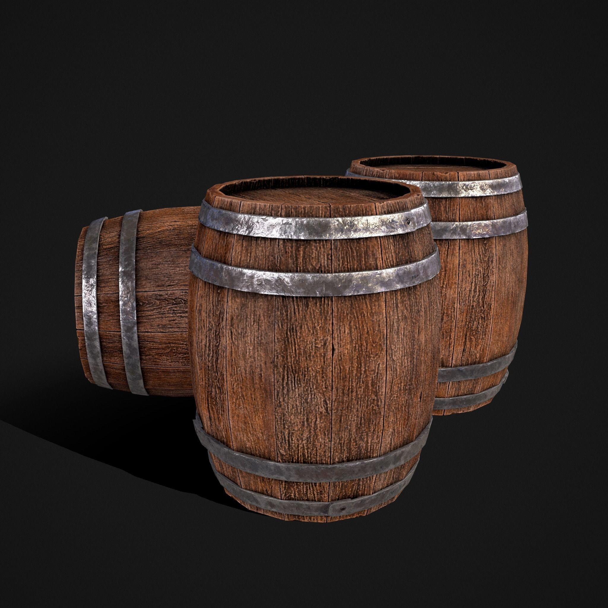 Old wooden barrel Low-poly 3D model_1