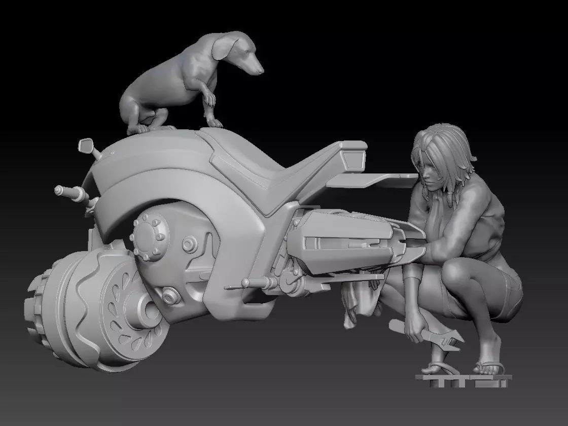 ANTIGRAVITY BIKE ANDROID SHOPPER GIRL AND DOG 3D print model_0