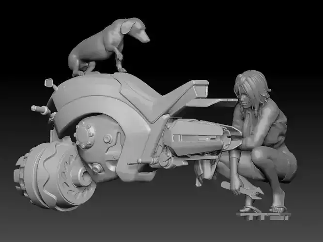 ANTIGRAVITY BIKE ANDROID SHOPPER GIRL AND DOG 3D print model