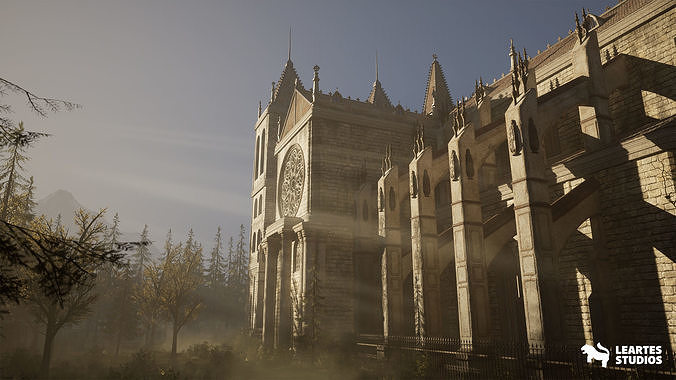 Old Cathedral Environment Low-poly 3D model 2
